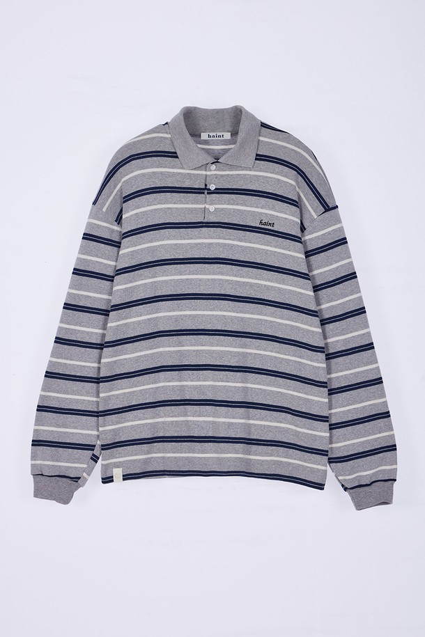 HAINT - 긴소매 티셔츠 - MULTI STRIPE COLLAR T_2COLORS_MELANGE GRAY