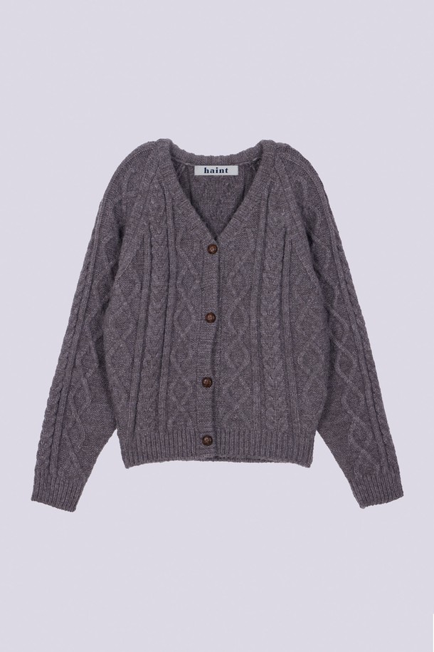 HAINT - 가디건 - SADIE CABLE V-NECK CARDIGAN_2COLORS_GRAY