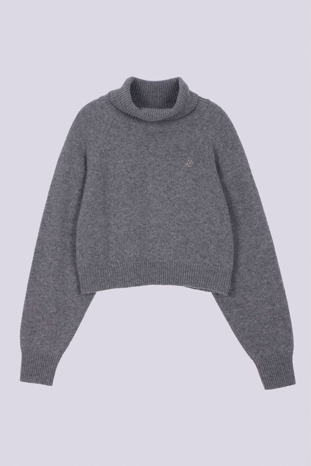 HAINT - 스웨터 - HIGH NECK CROP KNIT_3COLORS_GRAY