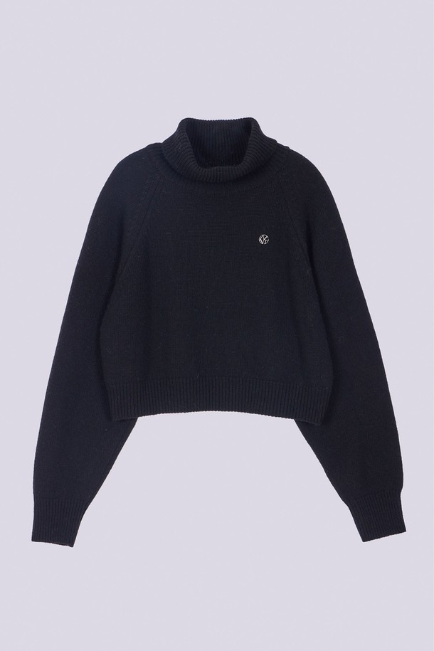 HAINT - 스웨터 - HIGH NECK CROP KNIT_3COLORS_BLACK