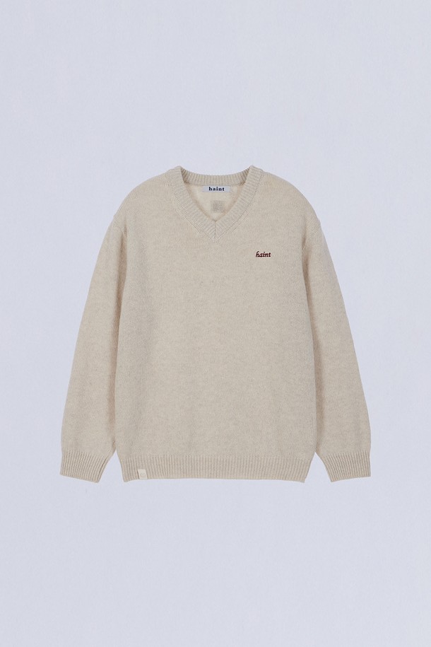 HAINT - 스웨터 - LAMBSWOOL V-NECK KNIT_2COLORS_OATMEAL