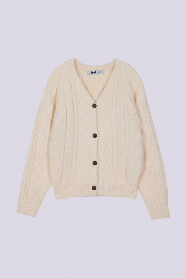 HAINT - 가디건 - SADIE CABLE V-NECK CARDIGAN_2COLORS_IVORY