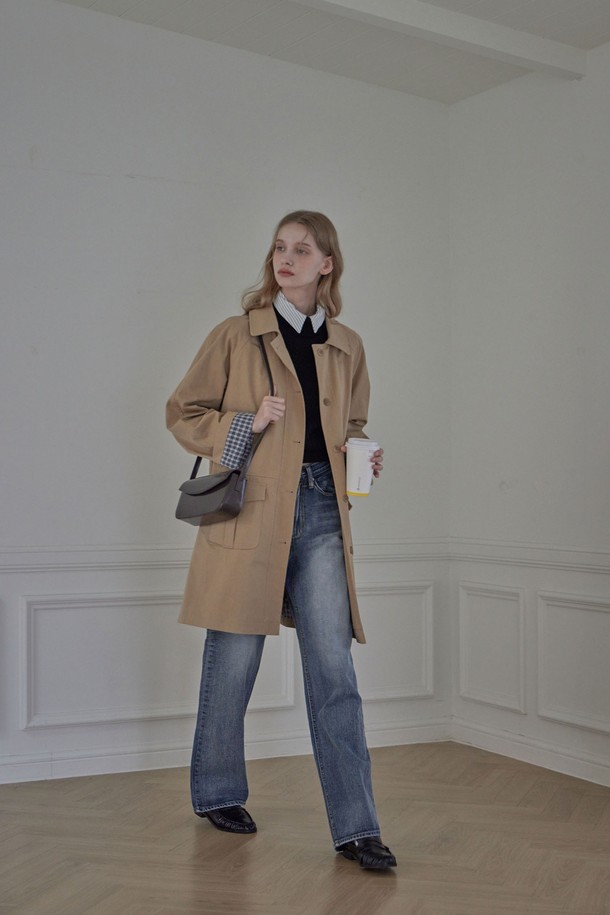 HAINT - 자켓 - EMMA CHECK HALF TRENCH COAT_2COLORS_BEIGE