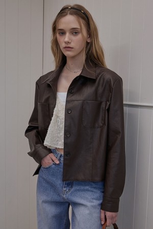 CLASSIC ECO LEATHER SEMI OVER JACKET_2COLORS_BROWN