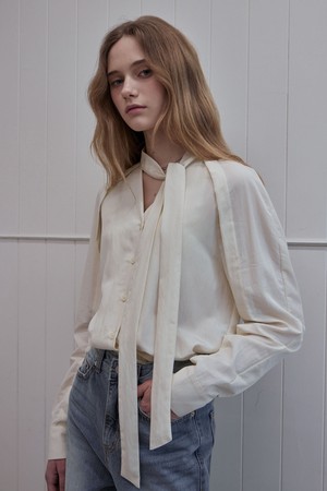 ADELE TIE V NECK BLOUSE_2COLORS_CREAM