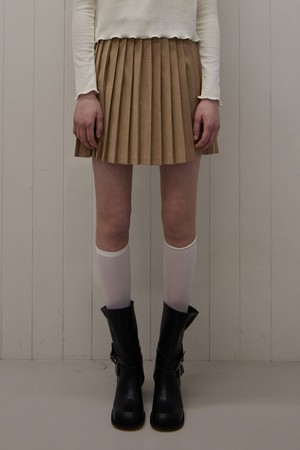 BELTED PLEATS MINI SKIRT_3COLORS_BEIGE