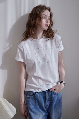 CUBIC RIBBON COTTON T-SHIRT_2COLORS_IVORY