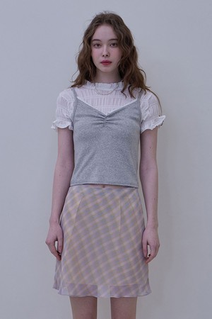 WRINKLE SHIRRING CROP T_2COLORS_IVORY