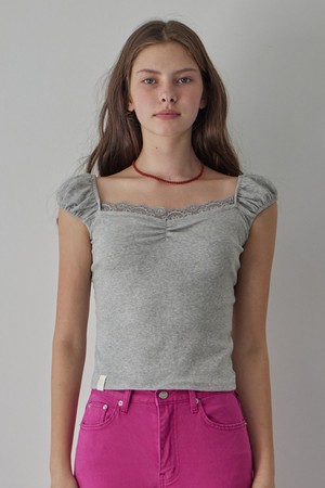 DAHLIA SHIRRING T-SHIRT_3COLORS_MELANGE GRAY