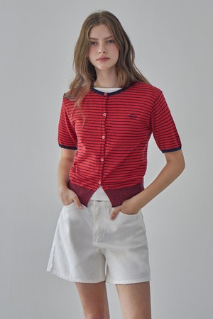 STRIPE U-NECK CARDIGAN_2COLORS_RED