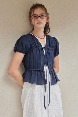 LOVELY CHECK RIBBON BLOUSE_2COLORS_NAVY