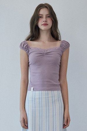 DAHLIA SHIRRING T-SHIRT_3COLORS_LIGHT PURPLE