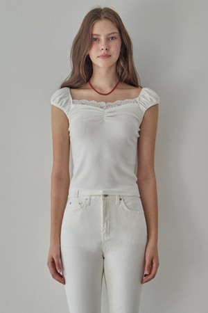 DAHLIA SHIRRING T-SHIRT_3COLORS_IVORY