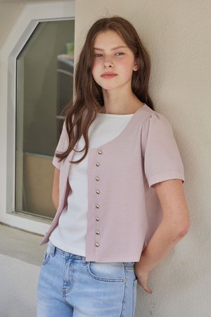 GOLDY BUTTON BLOUSE_2COLORS_PINK