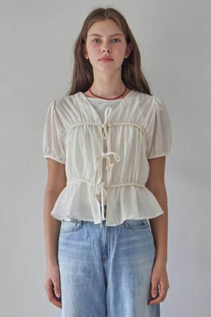 LOVELY CHECK RIBBON BLOUSE_2COLORS_IVORY