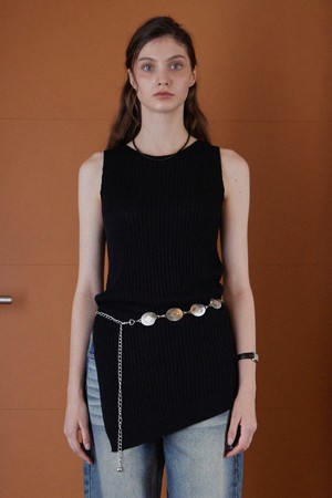 UNBALANCE RIBBED SLEEVELESS KNIT_2COLORS_BLACK