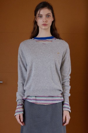 MERI WOOL V-NECK KNIT_5COLORS_MELANGE GRAY