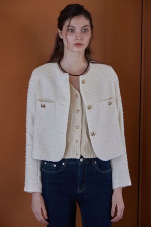 ANNA GOLD BUTTON TWEED JACKET_2COLORS_IVORY