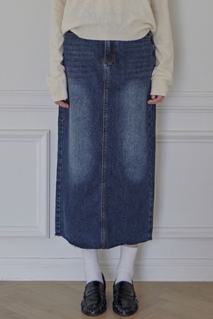 WREN CARGO POCKET DENIM LONG SKIRT_3COLORS_DEEP BLUE