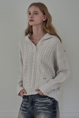 AOI CABLE HOOD KNIT_2COLORS_CREAM