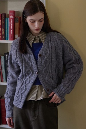 SADIE CABLE V-NECK CARDIGAN_2COLORS_GRAY