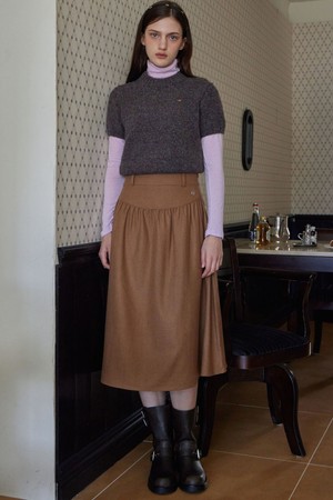 FLAIR SHIRRING MIDI SKIRT_2COLORS_CAMEL