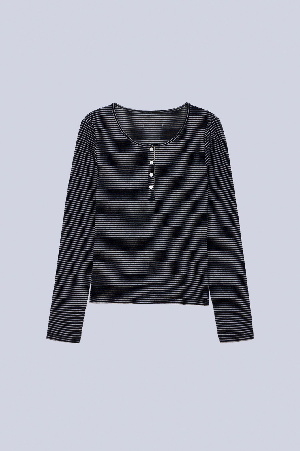 HAINT - 긴소매 티셔츠 - COSY BUTTON ST LONG SLEEVE T_BLACK