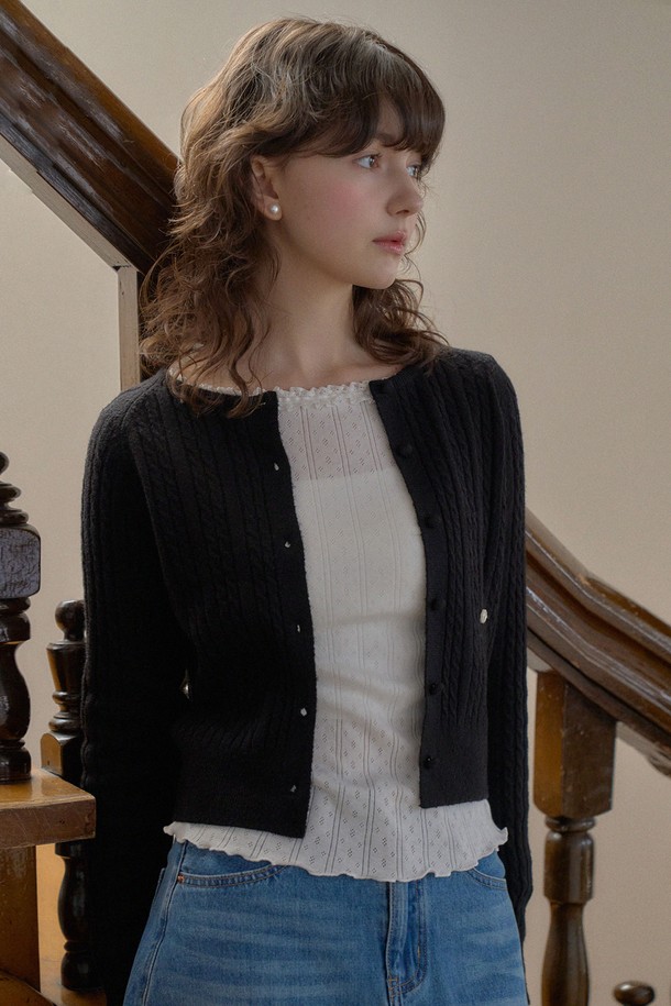 HAINT - 가디건 - BEAN CABLE CARDIGAN_BLACK