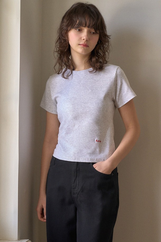 HAINT - 반소매 티셔츠 - HAILY BASIC T-SHIRT_MELANGE GRAY