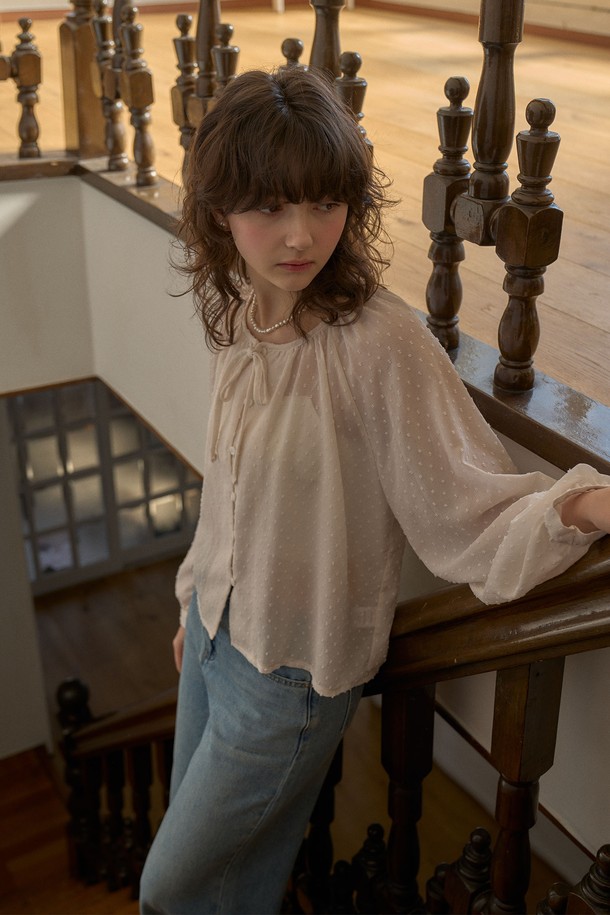 HAINT - 블라우스 - MONE RIBBON SHEER BLOUSE_CREAM