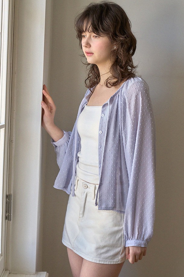 HAINT - 블라우스 - MONE RIBBON SHEER BLOUSE_SKY BLUE