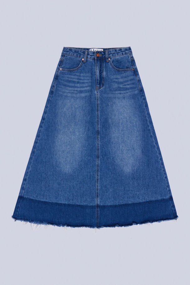 HAINT - 데님 - TWO-TONE DISTRESSED DENIM SKIRT