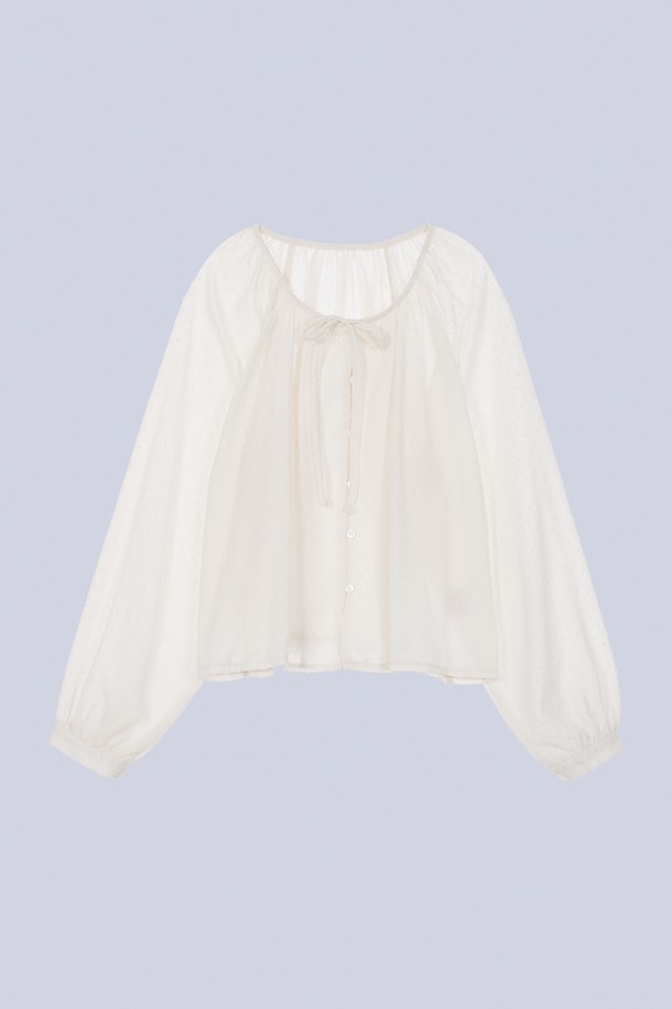 HAINT - 블라우스 - MONE RIBBON SHEER BLOUSE_CREAM