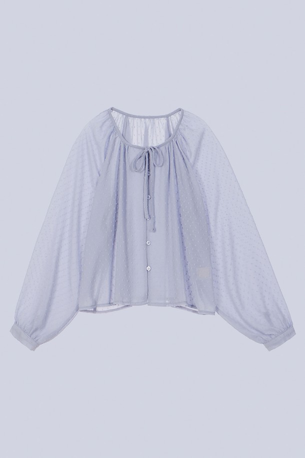 HAINT - 블라우스 - MONE RIBBON SHEER BLOUSE_SKY BLUE