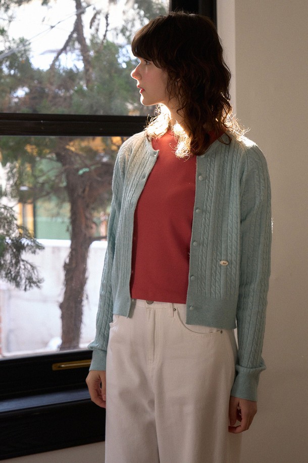 HAINT - 가디건 - BEAN CABLE CARDIGAN_MINT