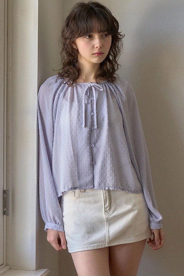 HAINT - 블라우스 - MONE RIBBON SHEER BLOUSE_SKY BLUE