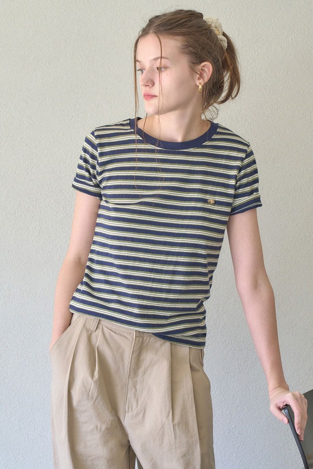 HAINT - 반소매 티셔츠 - BEE TWOTONE STRIPE T_NAVY