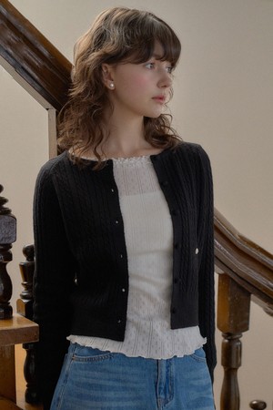 BEAN CABLE CARDIGAN_BLACK