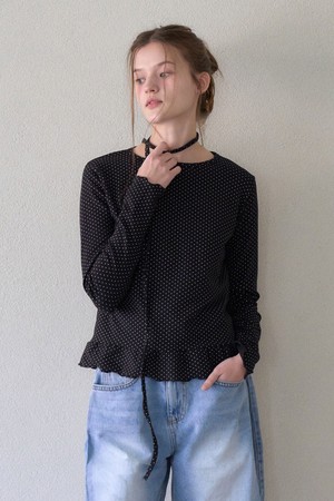 DOT FRILL LAYERED STRAP T_BLACK