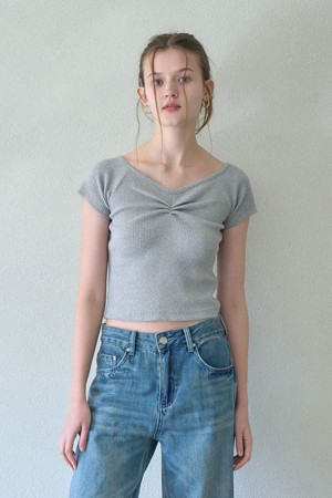 LYON 2WAY SHIRRING OFF SHOULDER T_GRAY