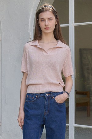 NIA OPEN COLLAR HALF KNIT_PINK