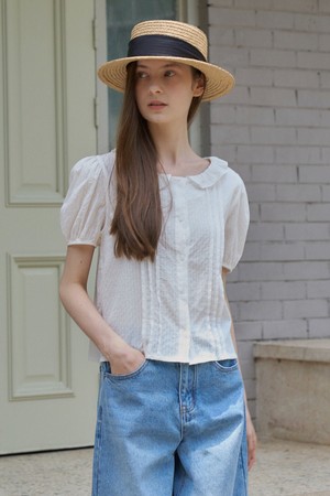 HARI NECK FRILL DOT BLOUSE_IVORY