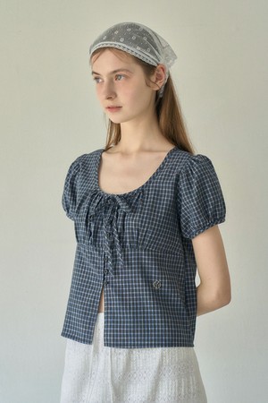 RUBI SHIRRING CHECK BLOUSE_BLACK