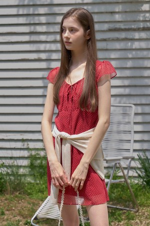 RED HEART SHIRRING MINI DRESS