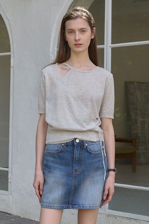 CUT OUT WRAP HALF KNIT_GRAY