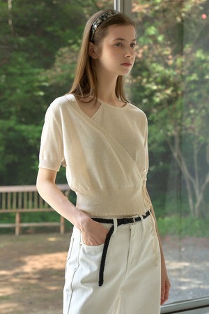 CUT OUT WRAP HALF KNIT_IVORY