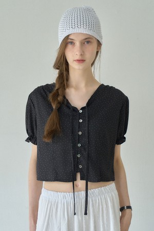 GLOSSY DOT SHIRRING BL_BLACK
