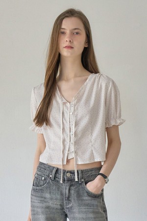 GLOSSY DOT SHIRRING BL_IVORY