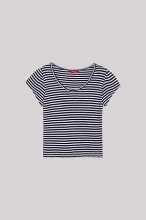 MARI SHIRRING STRIPE T_NAVY