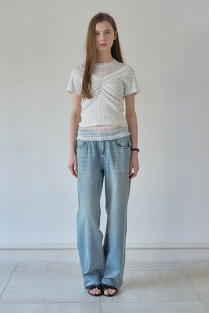 OFF SHOULDER DOT SHIRRING T_IVORY